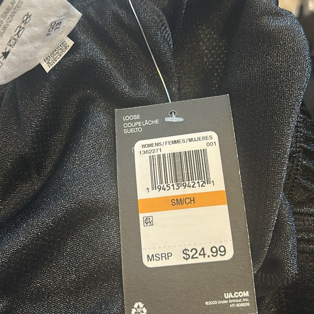 Under Armour NWT SZ S black/gray trim loose athletic shorts, wide logo waistband - Picture 7 of 7
